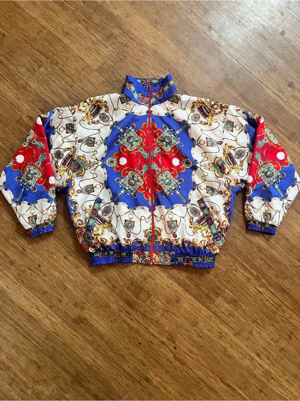 VTG 80s 90s Baroque Chain Print Bomber Track Jacket XL